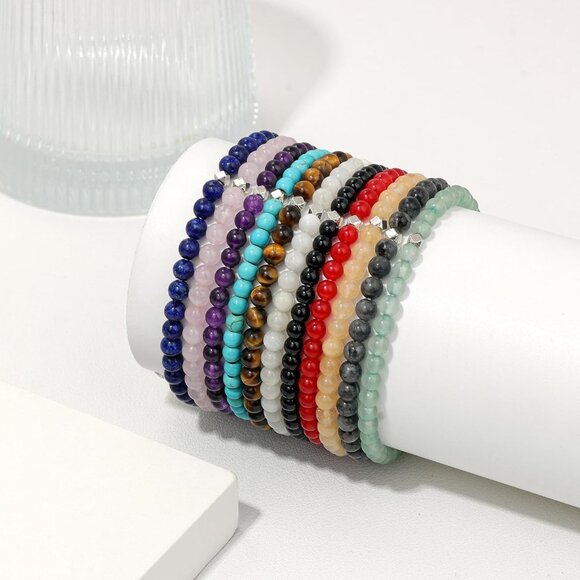 Turquoise Crystal Stretch Bracelet - 4mm Beads for Protective Healing & Elegance - Picture 5 of 7